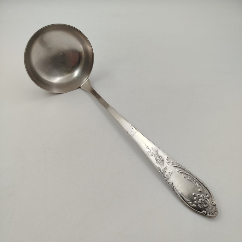 Половник с растительным декором, мНЦ (медь-никель-цинк), Вольнянский завод столовых приборов им. Шевченко (ЗiШ, ЗиШ), СССР, 1970-1990 гг.