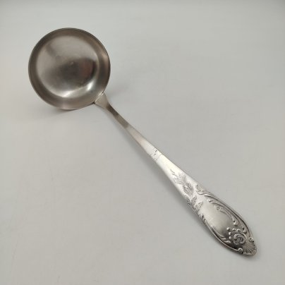 Половник с растительным декором, мНЦ (медь-никель-цинк), Вольнянский завод столовых приборов им. Шевченко (ЗiШ, ЗиШ), СССР, 1970-1990 гг., Вольнянский завод столовых приборов им. Шевченко (ЗiШ
