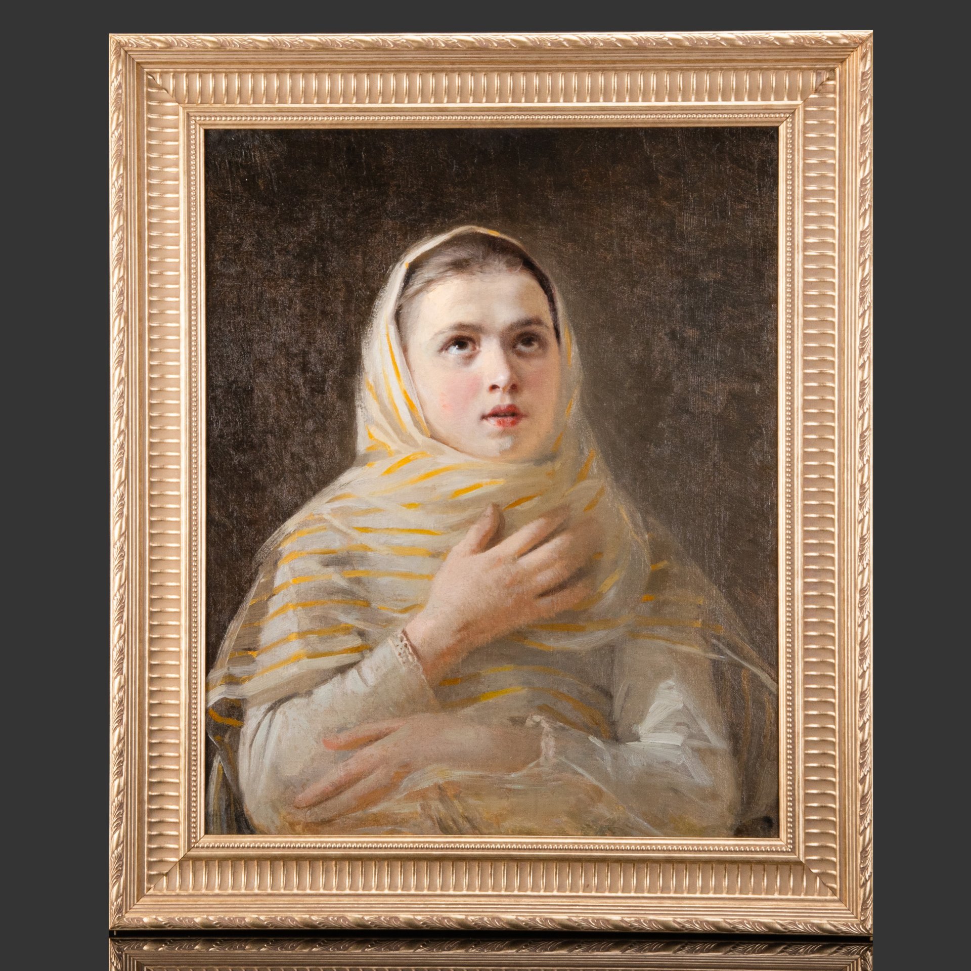 Картина "Молящаяся девочка" в раме, неизвестный художник, холст, масло