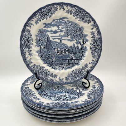 Набор обеденных тарелок с английским сельским пейзажем на 7 персон, Churchill, фаянс, деколь, Великобритания, 1990-2010 гг.