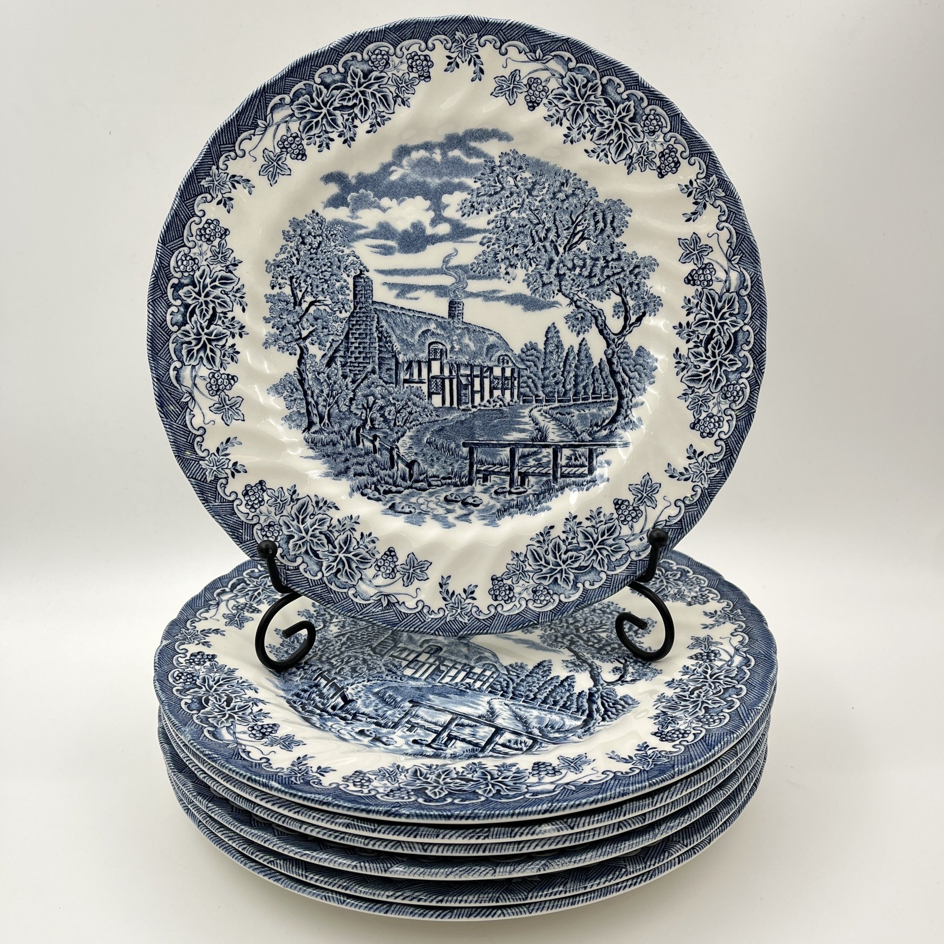 Набор обеденных тарелок с английским сельским пейзажем на 7 персон, Churchill, фаянс, деколь, Великобритания, 1990-2010 гг.