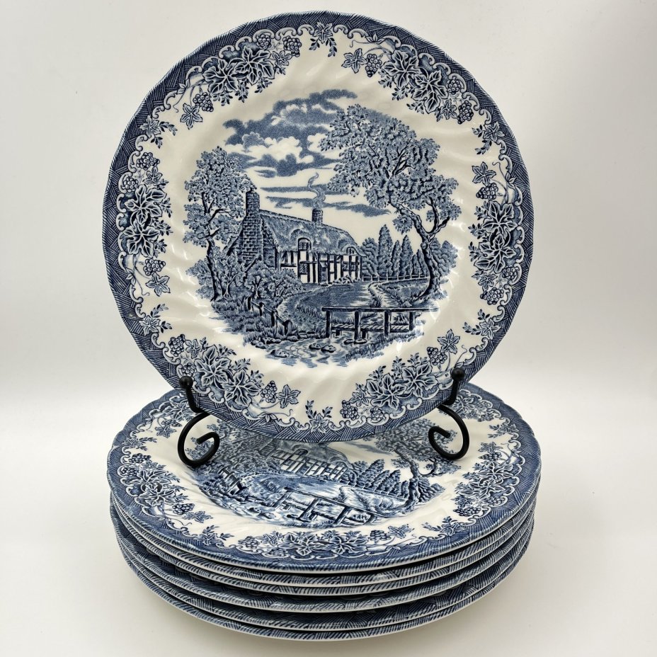 Набор обеденных тарелок с английским сельским пейзажем на 7 персон, Churchill, фаянс, деколь, Великобритания, 1990-2010 гг.