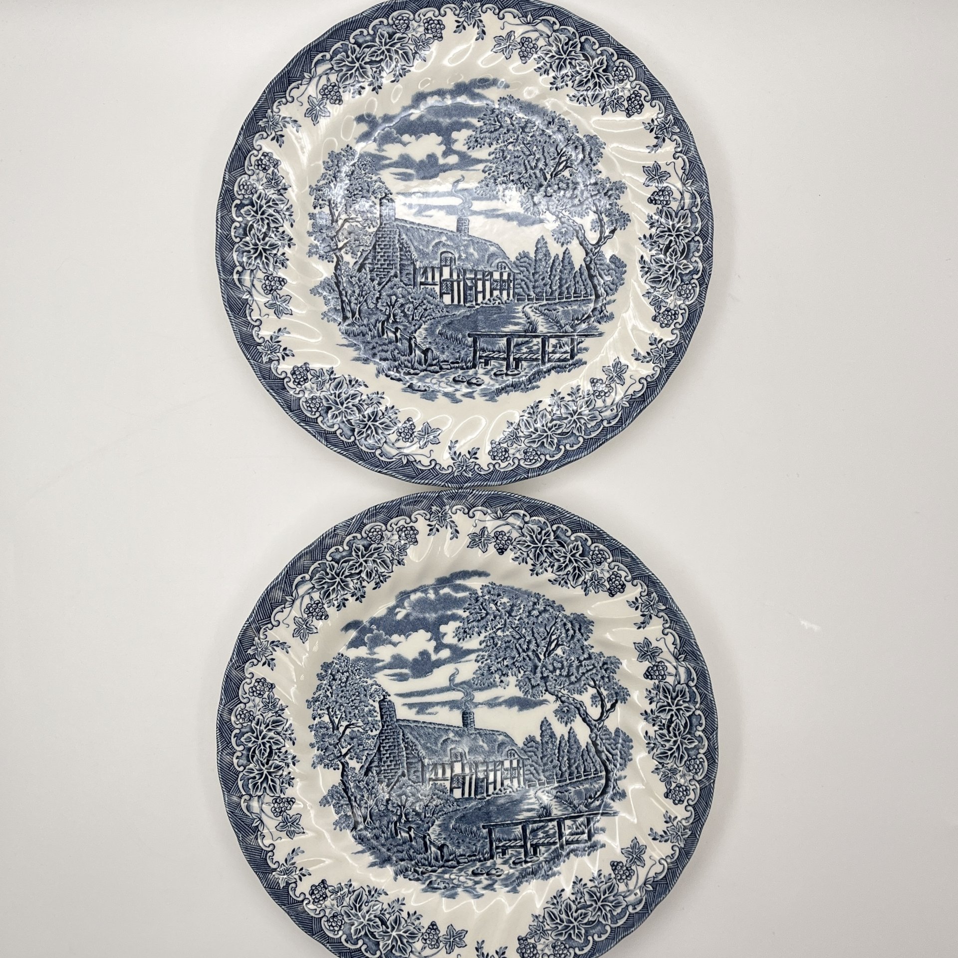 Набор обеденных тарелок с английским сельским пейзажем на 7 персон, Churchill, фаянс, деколь, Великобритания, 1990-2010 гг.