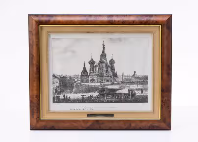 "Храм Василия Блаженного" (по оригиналу О. Кадоль 1798 г.), бумага, печать, багет, Россия, 2005 г.