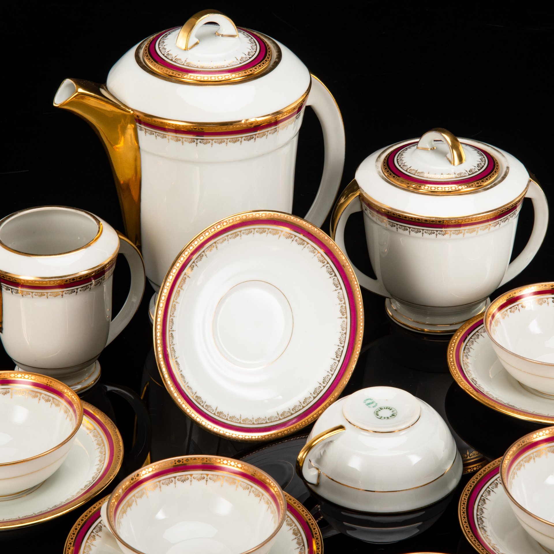 Кофейный сервиз со строгим геометрическим декором на 6 персон (15 предметов), Limoges