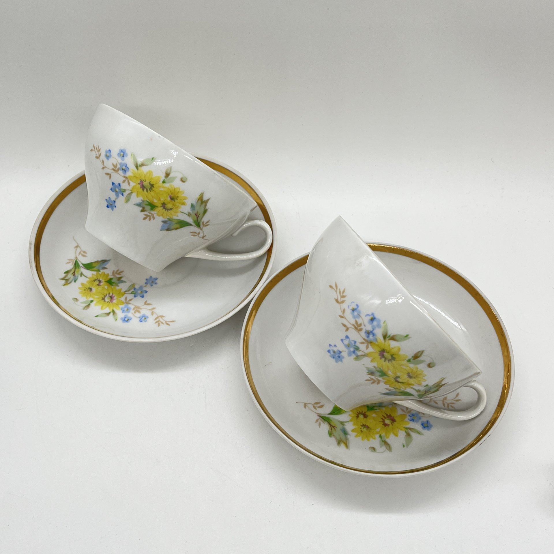 Две чайные пары с цветочным декором, фарфор, деколь, золочение, Дулевский фарфоровый завод (Дулёво), СССР, 1970-1990 гг., Дулевский фарфоровый завод (Дулёво)