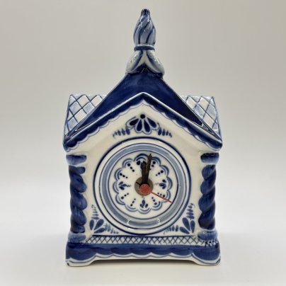 Часы настольные "Терем", автор Гаранин, фарфор, роспись, металл, пластик, Объединение «Гжель», СССР, 1986-1991 гг.