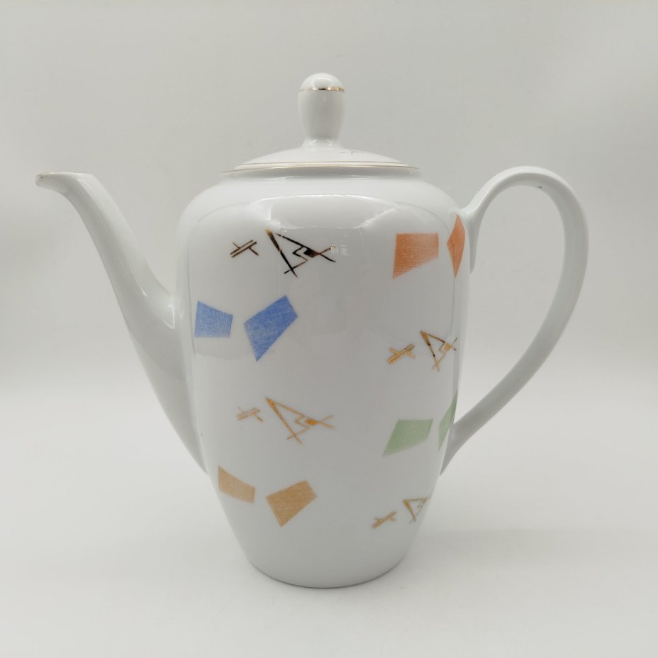 Кофейник украшенный абстрактным декором, фарфор, деколь, Fortuna Eisenberg, Германия, 1960-1973 гг.