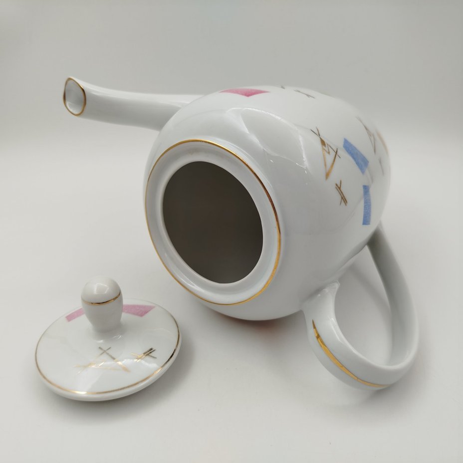 Кофейник украшенный абстрактным декором, фарфор, деколь, Fortuna Eisenberg, Германия, 1960-1973 гг.