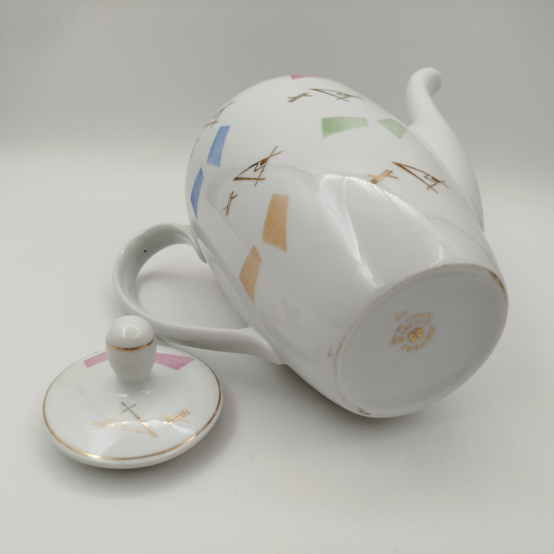 Кофейник украшенный абстрактным декором, фарфор, деколь, Fortuna Eisenberg, Германия, 1960-1973 гг.