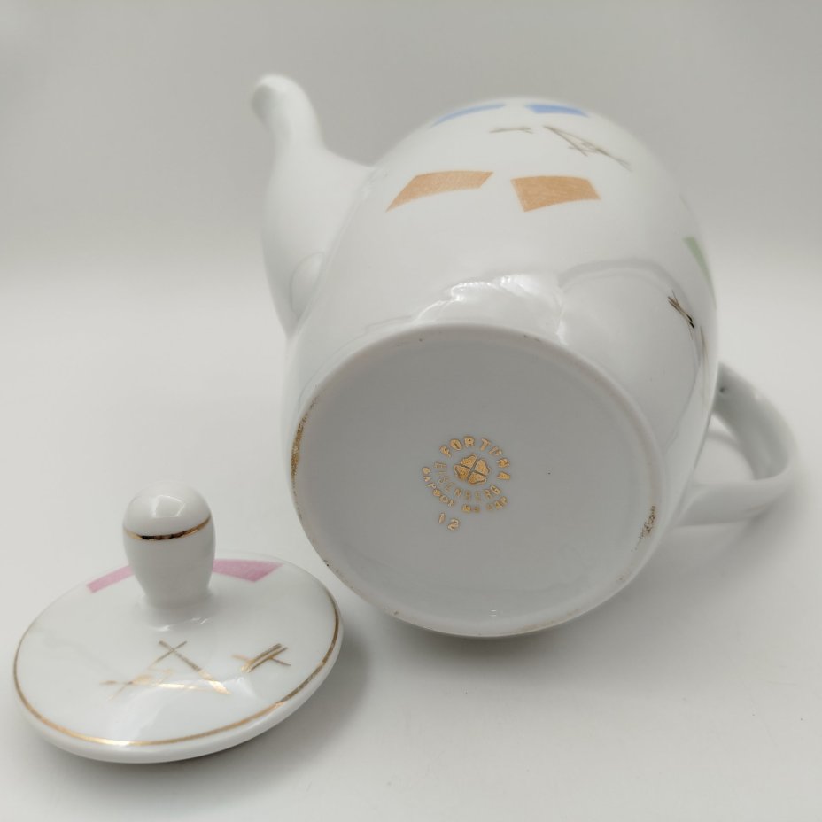 Кофейник украшенный абстрактным декором, фарфор, деколь, Fortuna Eisenberg, Германия, 1960-1973 гг., Fortuna Eisenberg
