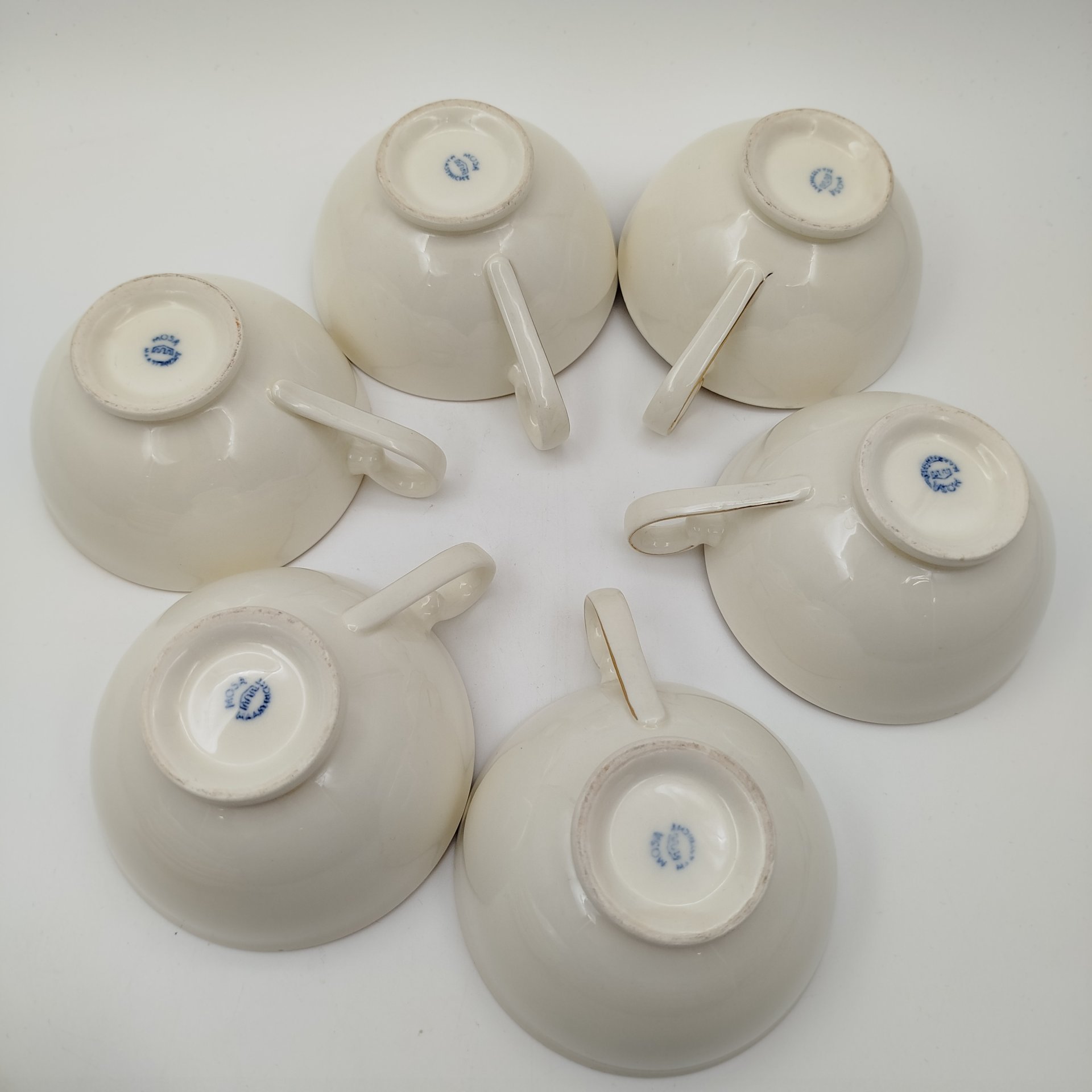 Набор чайных пар цвета слоновой кости на 6 персон, Mosa Maastrich, фаянс, золочение, Нидерланды, 1960-1980 гг.