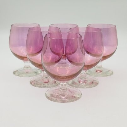 Набор рюмок розового оттенка на 6 персон, стекло, СССР, 1970-1990 гг.