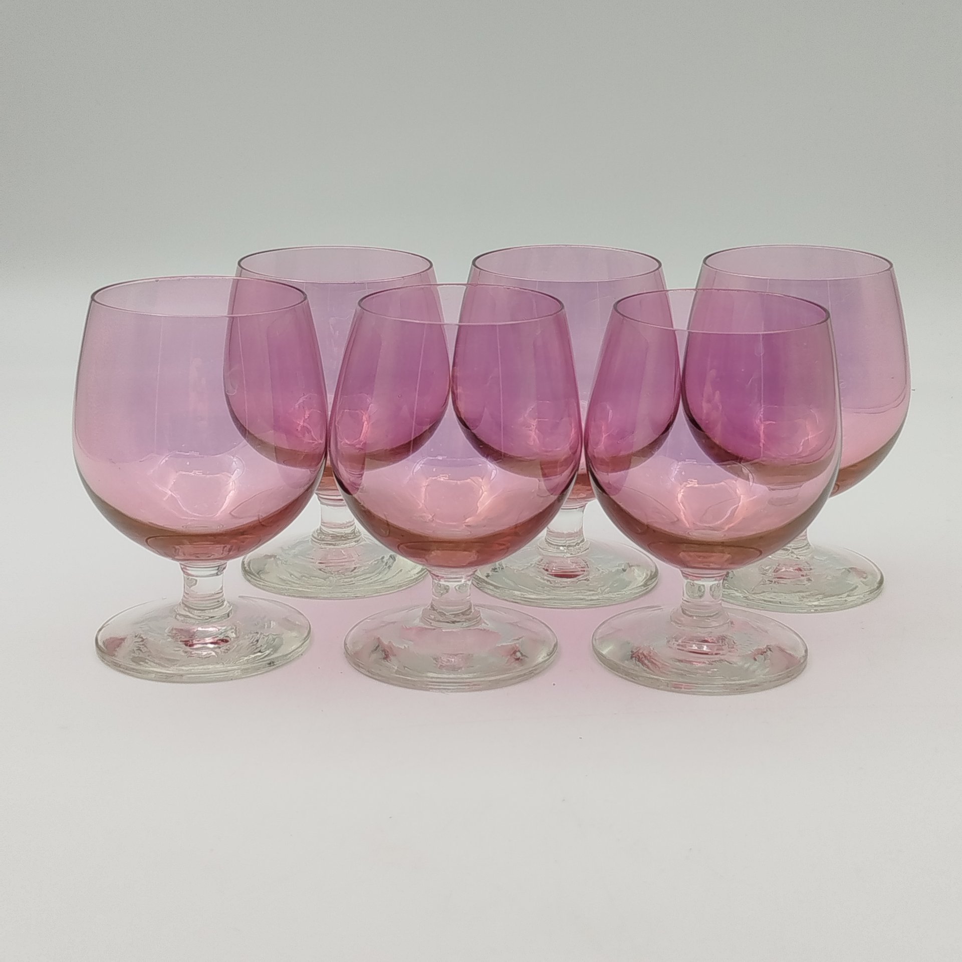 Набор рюмок розового оттенка на 6 персон, стекло, СССР, 1970-1990 гг.