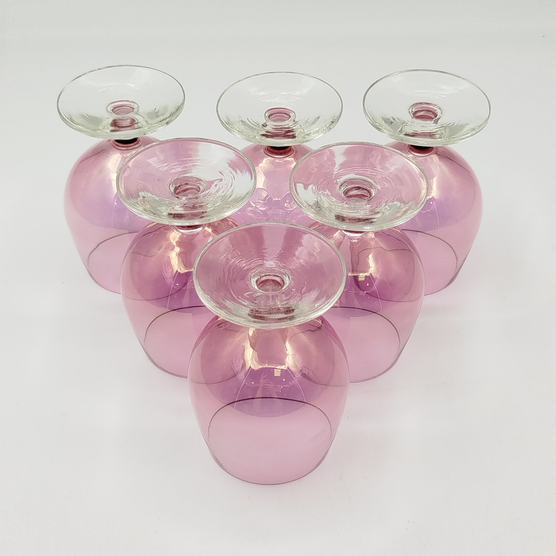 Набор рюмок розового оттенка на 6 персон, стекло, СССР, 1970-1990 гг.