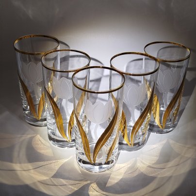 Набор из 5-ти стаканов, декорированных изображением тюльпанов, Bohemia Crystal (Bohemia Glass)