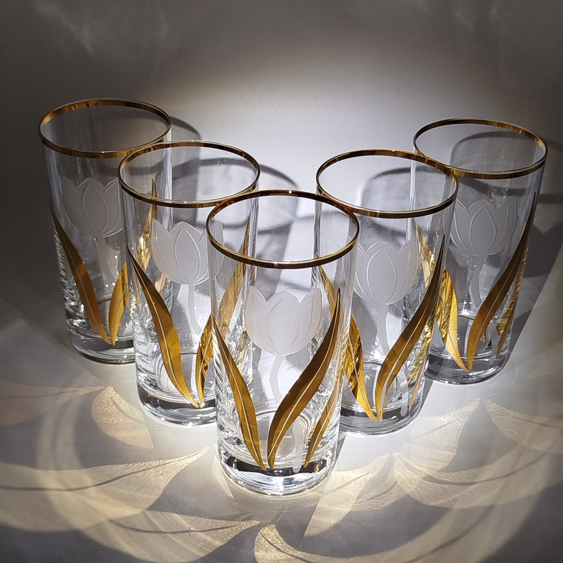 Набор из 5-ти стаканов, декорированных изображением тюльпанов, Bohemia Crystal (Bohemia Glass)