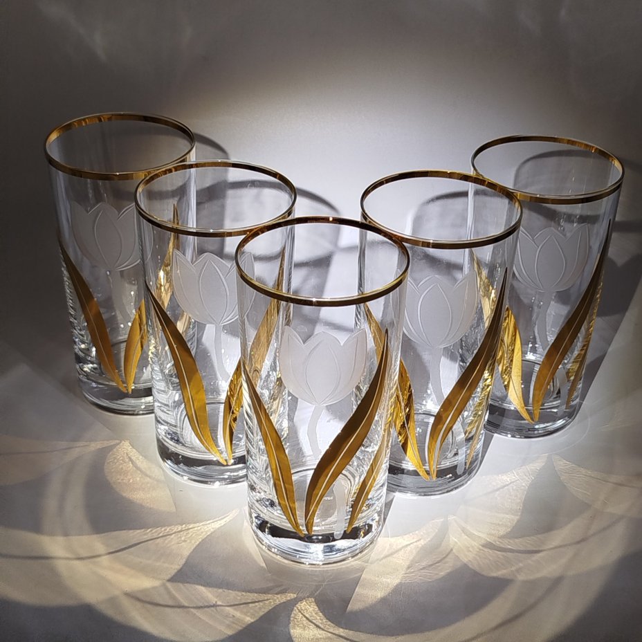 Набор из 5-ти стаканов, декорированных изображением тюльпанов, Bohemia Crystal (Bohemia Glass)