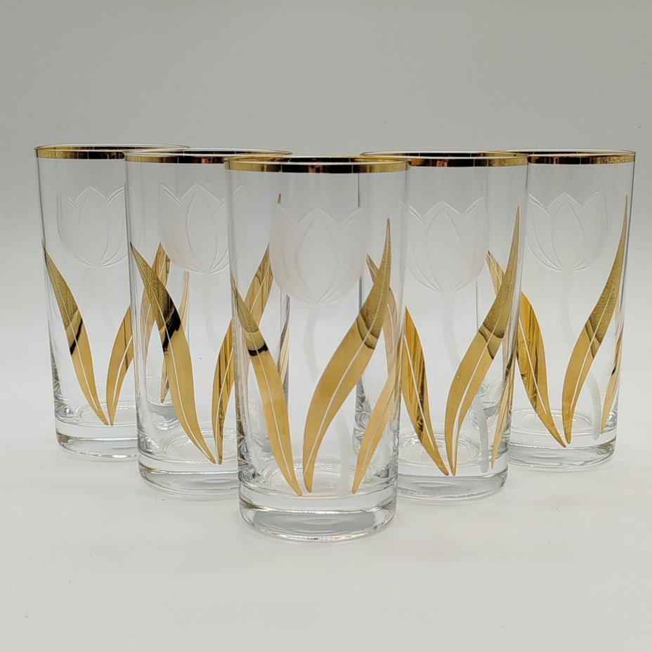 Набор из 5-ти стаканов, декорированных изображением тюльпанов, Bohemia Crystal (Bohemia Glass)
