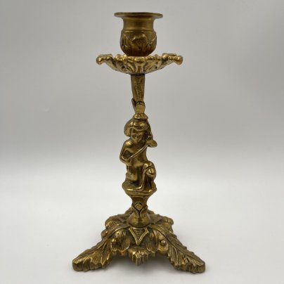 Подсвечник на фигурном основании в виде юноши с растительным побегом, латунь, литье, Западная Европа, 1980-1990 гг.