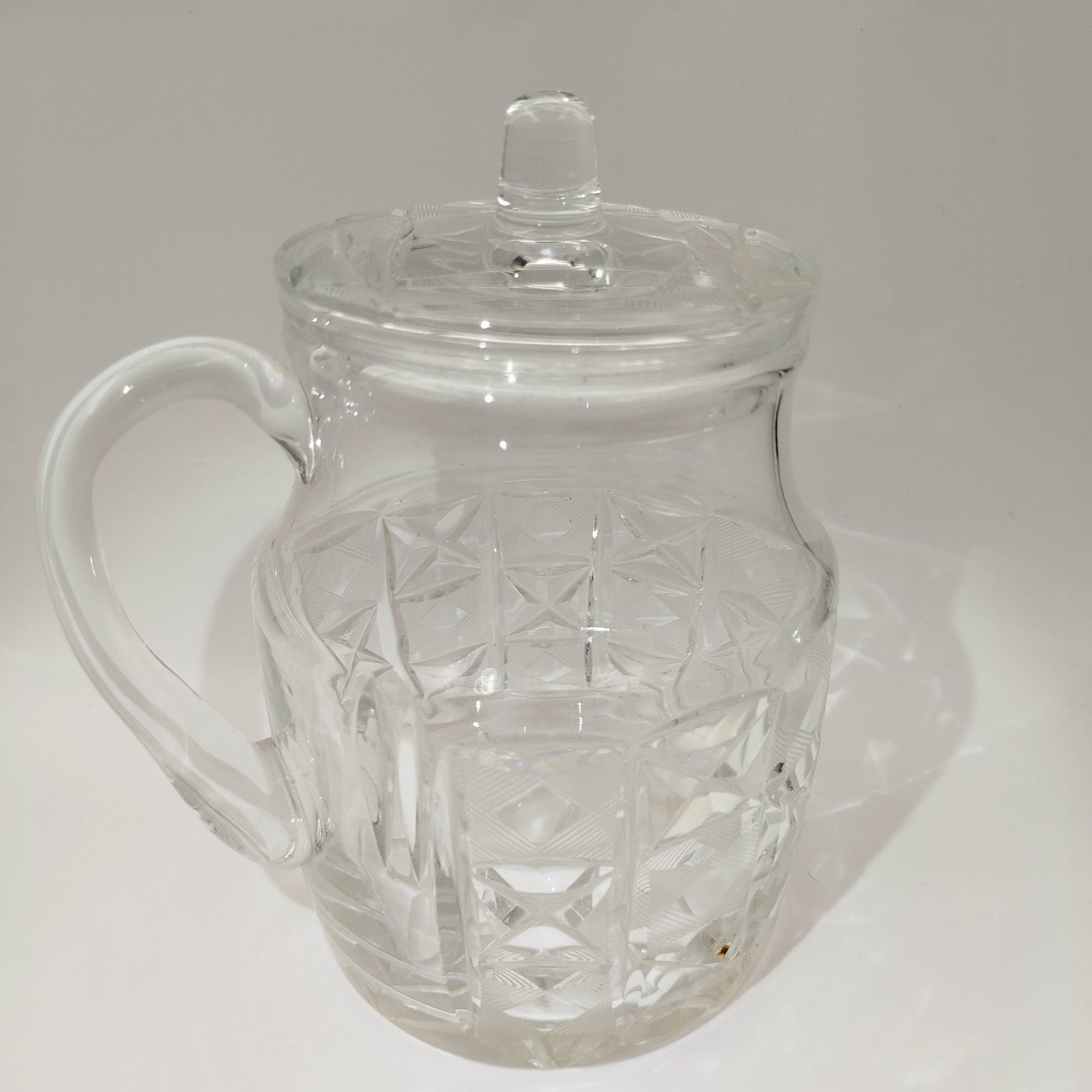 Кувшин "Алмазные квадраты", автор Л.О. Юрген, хрусталь, алмазная грань, Ленинградский завод художественного стекла (ЛЗХС), СССР, 1960-1980 гг.