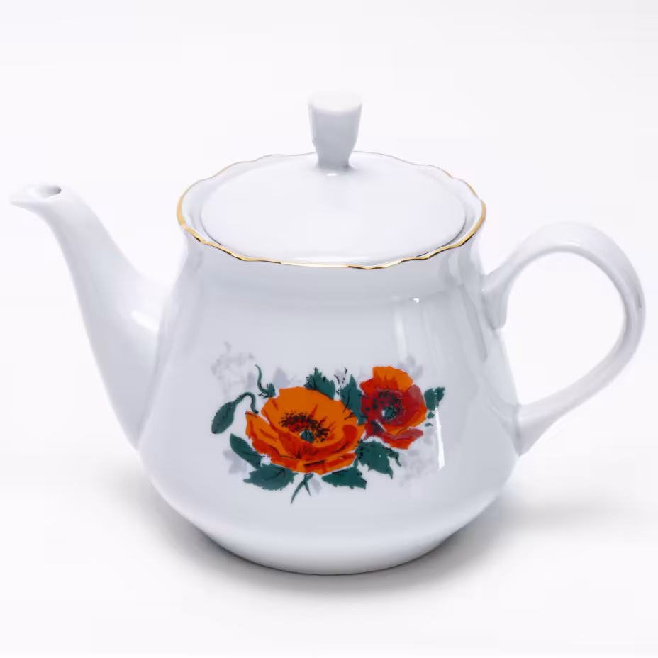 Чайник с цветочным декором, фарфор, деколь, золочение, фабрика "Kalk Porcelain", ГДР, 1945-1972 гг.