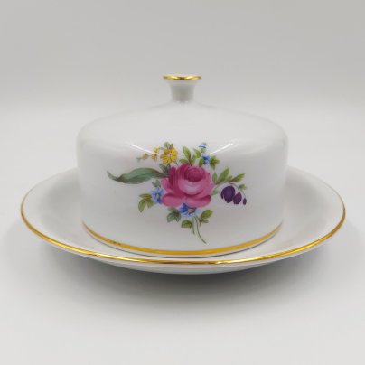 Масленка с цветочным декором, фарфор, деколь, золочение, Bohemia (Neurohlau), Bohemia (Neurohlau)