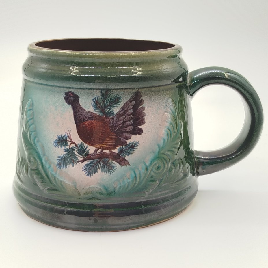 Кружка пивная "Глухарь", производственное объединение "Белорусская керамика", Радошковичи, Минская обл., керамика, глазурь, деколь, Беларусь, 1990-2010 гг.