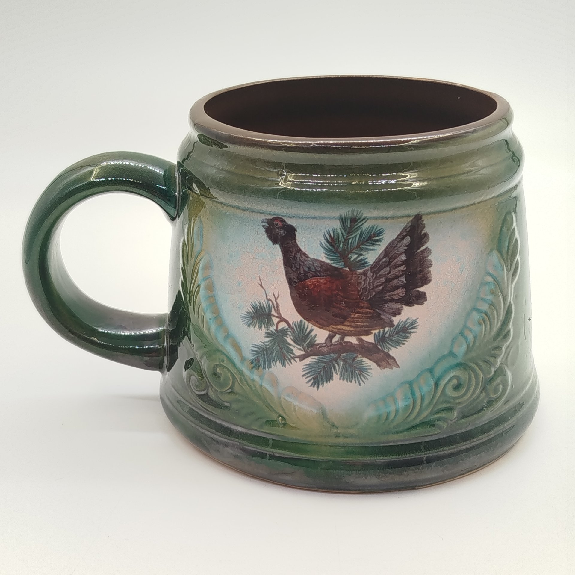 Кружка пивная "Глухарь", производственное объединение "Белорусская керамика", Радошковичи, Минская обл., керамика, глазурь, деколь, Беларусь, 1990-2010 гг.