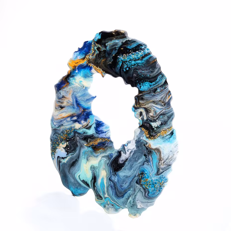 Панно настенное "Бирюзовый срез", авторская работа в технике Resin Art, глянцевое 3D покрытие, камень, Россия, 2021 г.