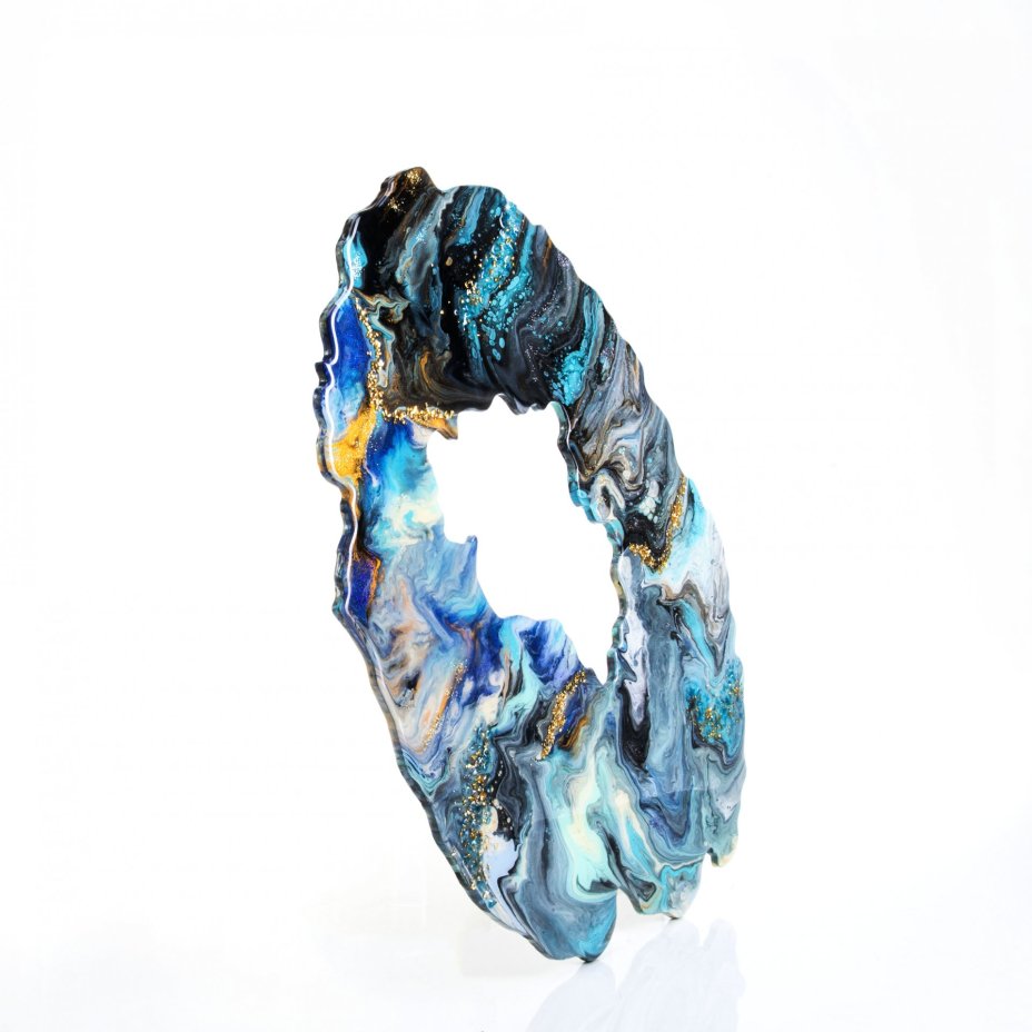 Панно настенное "Бирюзовый срез", авторская работа в технике Resin Art, глянцевое 3D покрытие, камень, Россия, 2021 г.