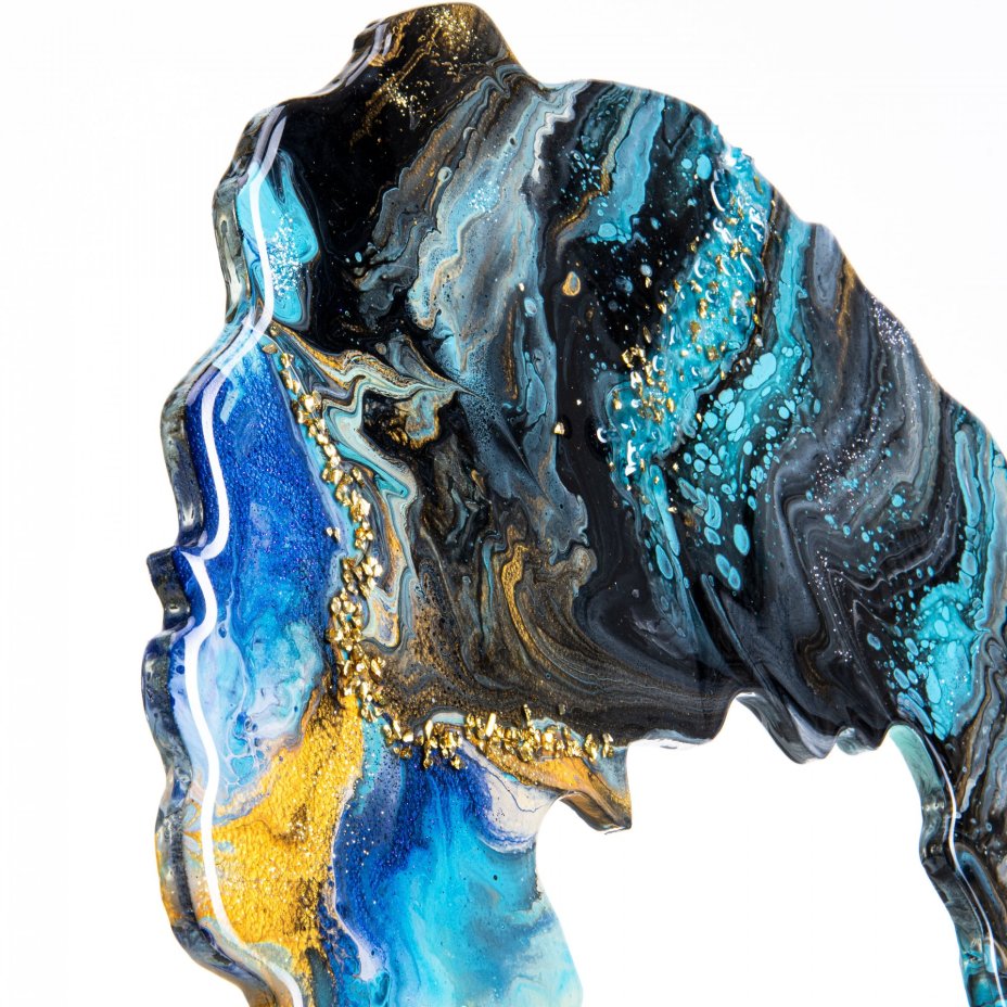 Панно настенное "Бирюзовый срез", авторская работа в технике Resin Art, глянцевое 3D покрытие, камень, Россия, 2021 г.