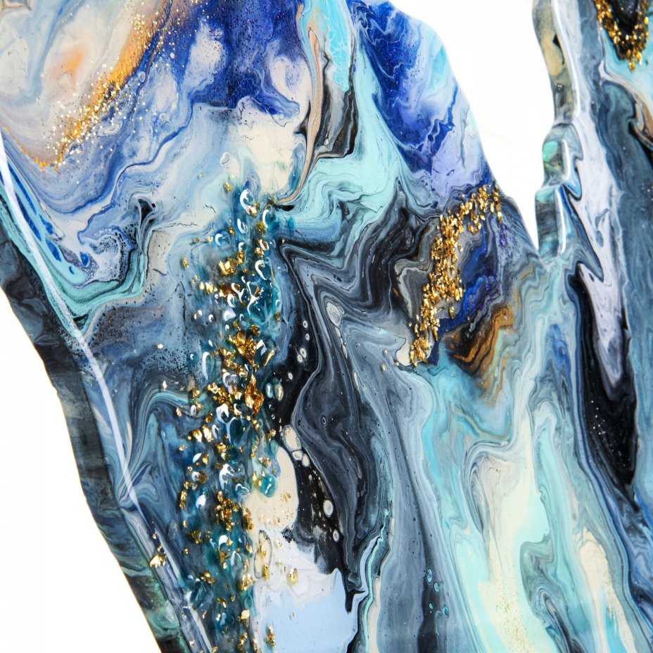 Панно настенное "Бирюзовый срез", авторская работа в технике Resin Art, глянцевое 3D покрытие, камень, Россия, 2021 г.