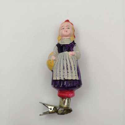 Игрушка ёлочная на прищепке "Красная шапочка", стекло, роспись, металл, Завод стеклянных ёлочных украшений и оптических изделий, г. Москва, СССР, 1950-1980 гг., Завод стеклянных ёлочных украшений и оптических изделий