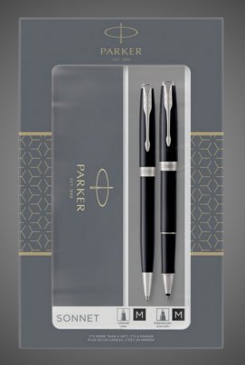 Набор из двух ручек Parker SONNET BLACK CT ручка роллер и шариковая ручка, Лаки и смолы: лак, латунь, никеле-палладиевое покрытие