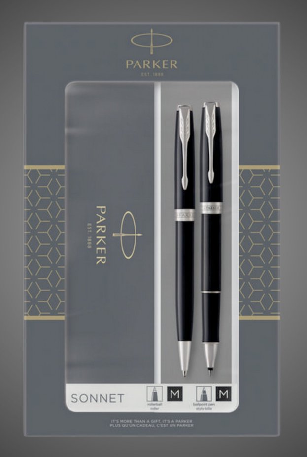 Набор из двух ручек Parker SONNET BLACK CT ручка роллер и шариковая ручка, Лаки и смолы: лак, латунь, никеле-палладиевое покрытие