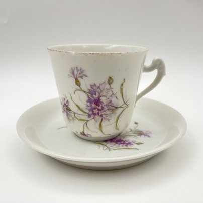 Кофейная пара с цветочным декором, Baudour Fuisseaux, фарфор, деколь, золочение, Бельгия, 1900-1918 гг.