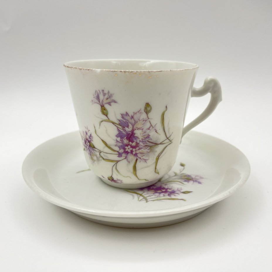 Кофейная пара с цветочным декором, Baudour Fuisseaux, фарфор, деколь, золочение, Бельгия, 1900-1918 гг.