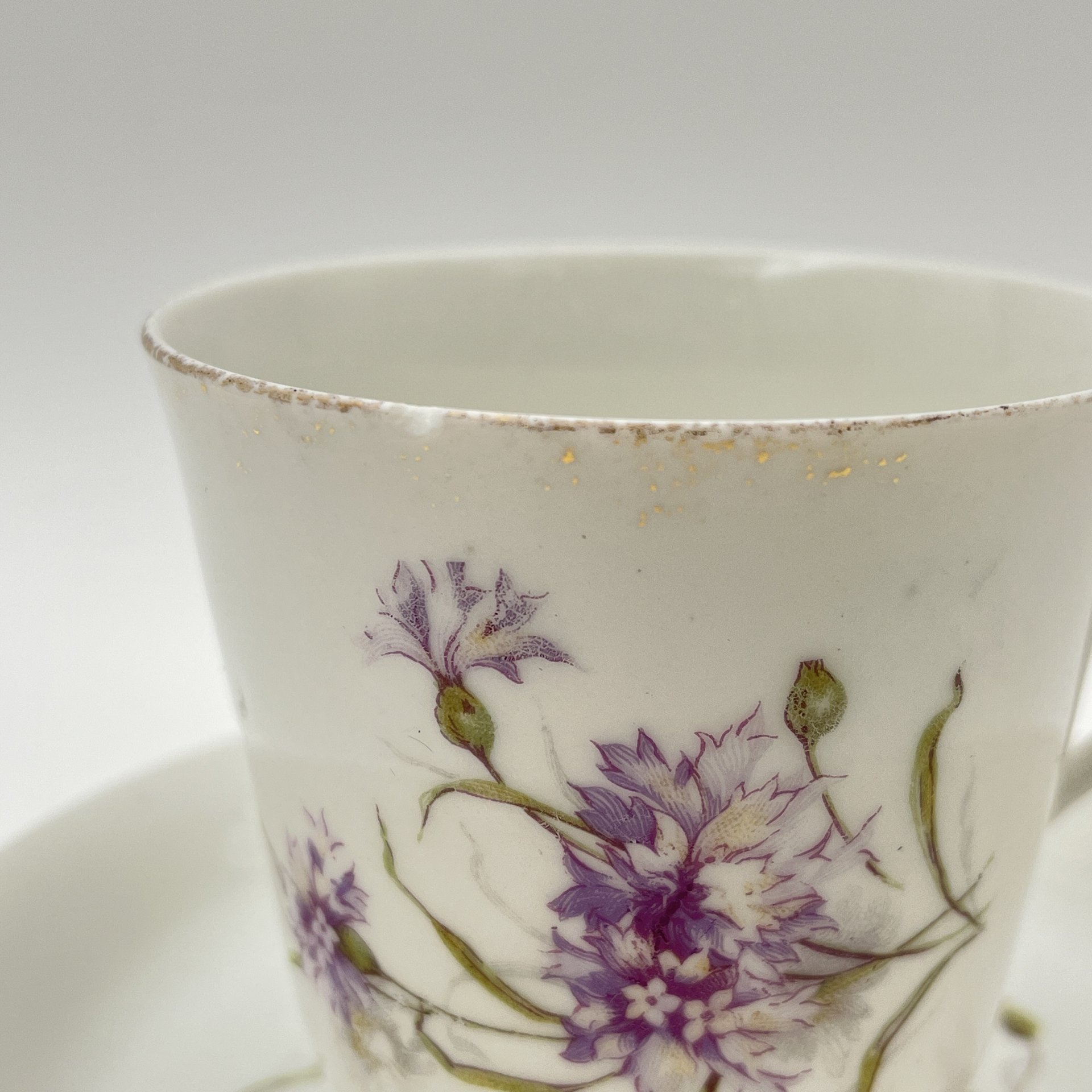 Кофейная пара с цветочным декором, Baudour Fuisseaux, фарфор, деколь, золочение, Бельгия, 1900-1918 гг.