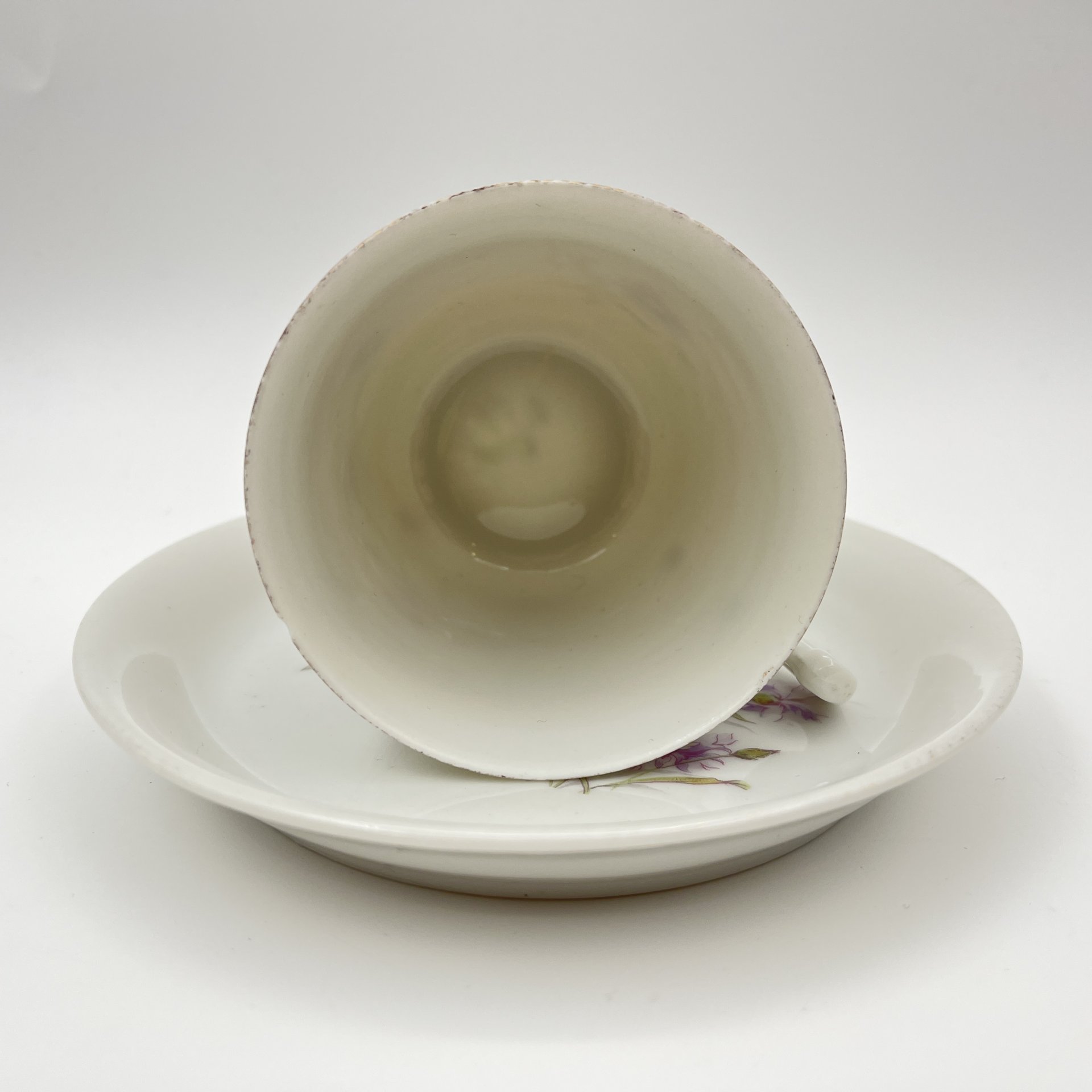 Кофейная пара с цветочным декором, Baudour Fuisseaux, фарфор, деколь, золочение, Бельгия, 1900-1918 гг.