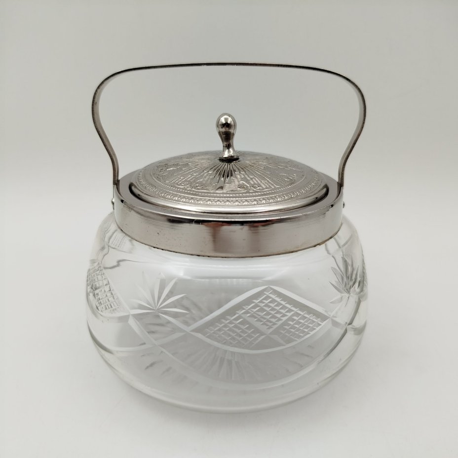 Сахарница, украшенная растительным декором, стекло, металл, СССР, 1970-1990 гг.