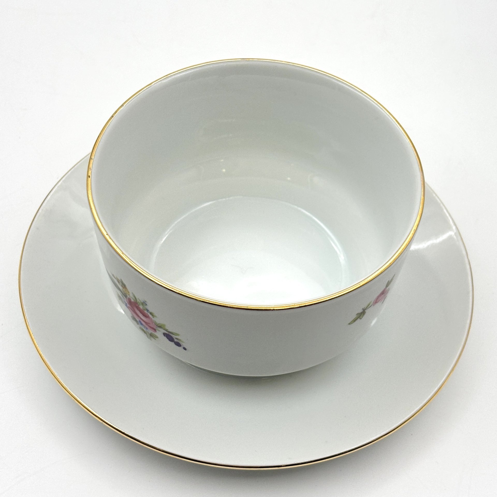 Набор для специй с цветочным декором (соусник, горчичница и менажница), фарфор, деколь, золочение, Bohemia (Neurohlau), Чехословакия, 1970-1990 гг.