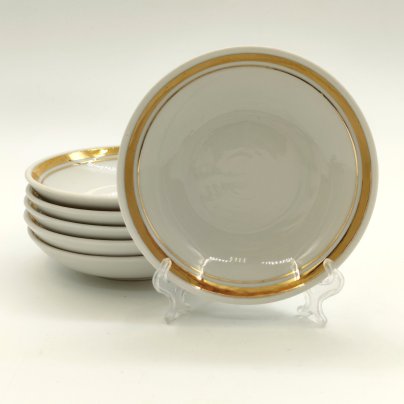 Набор из 6-ти розеток с золотистой каймой, фарфор, золочение, Завод «Красный фарфорист» (Чудово, Грузинская фарфорово-фаянсовая фабрика), СССР, 1962-1971 гг.