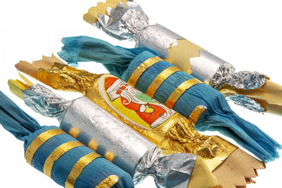 Набор из 5 винтажных елочных игрушек, бумага, картон, фольга, СССР, 1950-1970 гг.