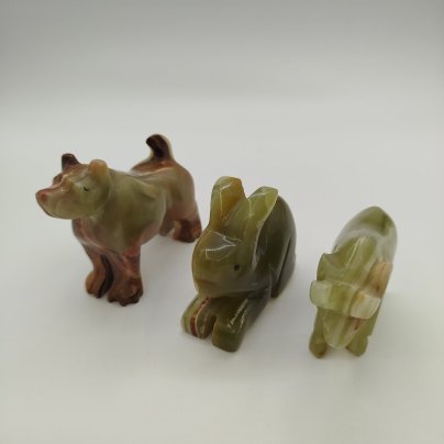Набор из трех статуэток в виде животных китайского гороскопа(кролик, бык, собака), натуральный камень, резьба, Азия, 2000-2010 гг.