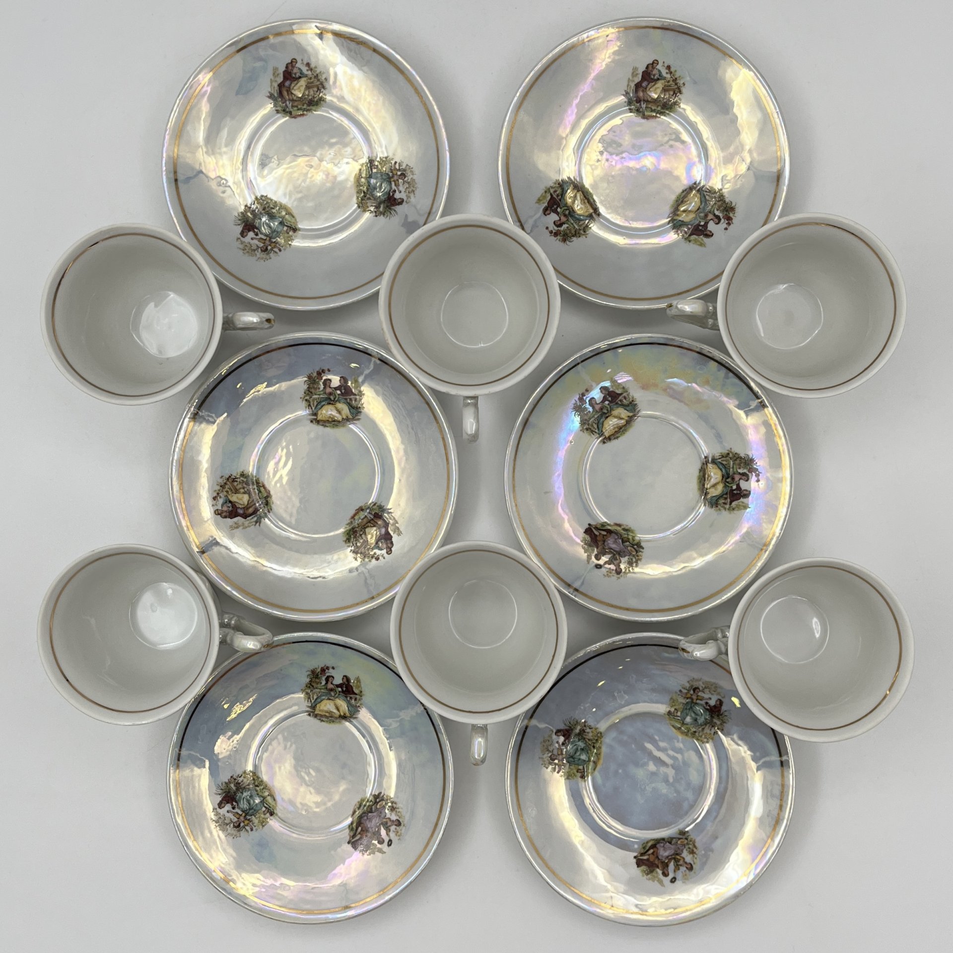 Сервиз кофейный на 6 персон с изображением галантных сцен (15 предметов)