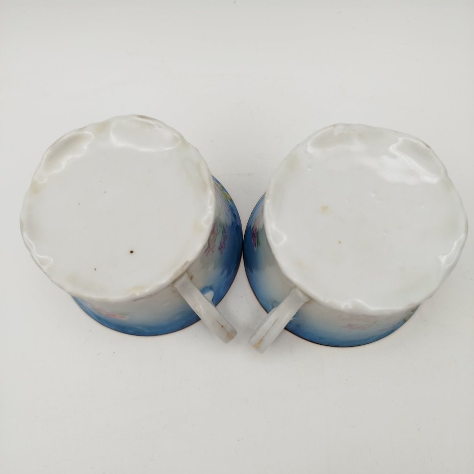 Набор из 2 чайных пар с декором из полевых цветов, фарфор, крытье, деколь, золочение, Российская империя, 1880-1910 гг.