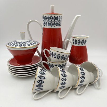 Сервиз кофейный с растительным орнаментом на 6 персон (15 предметов)