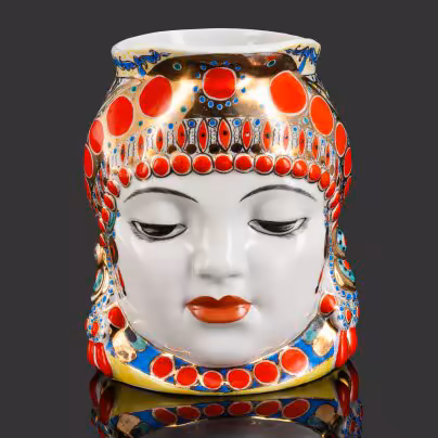 Кружка декоративная "Молоко" (с плоским дном), скульптор Данько Н.Я., художник Воробьевский А.В., Ленинградский фарфоровый завод (ЛФЗ)