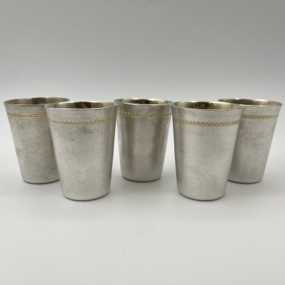 Набор из 5 стопок с геометрическим декором, мельхиор (медь-никель), СССР, 1970-1990 гг.